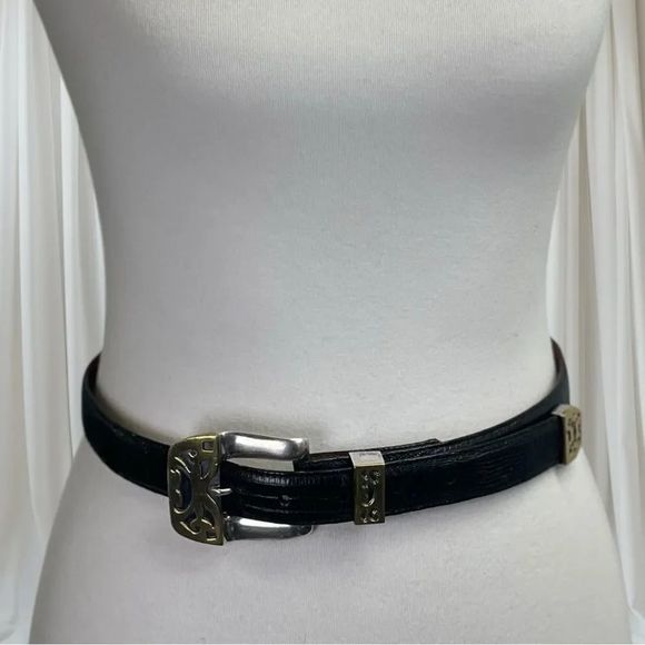 Pat Areias Sterling Silver Southwestern Belt Buckle, 30” Black Lizard Belt Strap